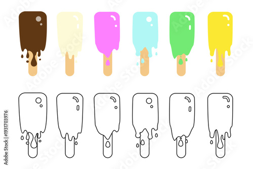 Ice cream cone vector icon, melting, dripping gelato scoop silhouette