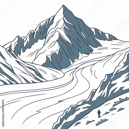 Glacier mountain summit with a person in the distance