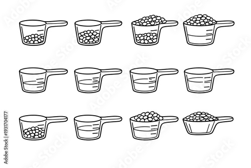Transparent vector measuring clear feeding body container food material scoop clean icon