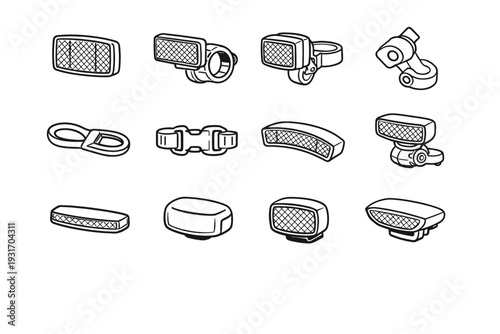 Bike buckle strap vector contour fastener reflector urban compact clamp icons icon