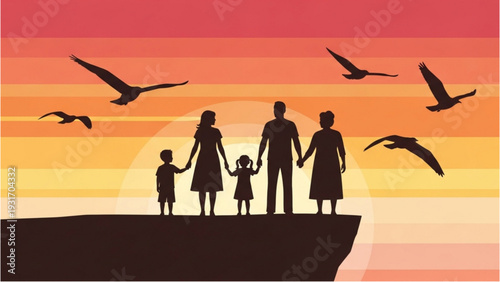 Family Silhouette at Sunset