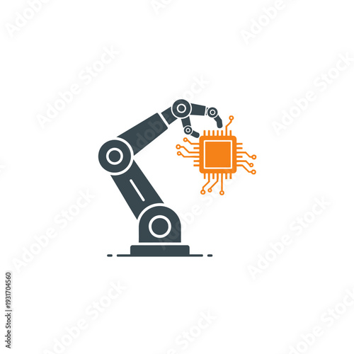 Industrial robotic arm handling microchip.