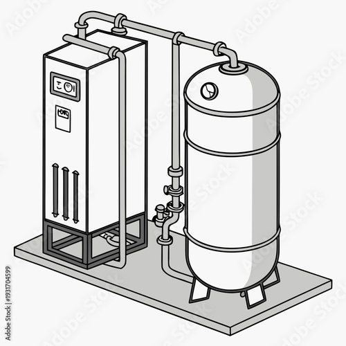 Hydrogen compression tank system with control unit and pipes