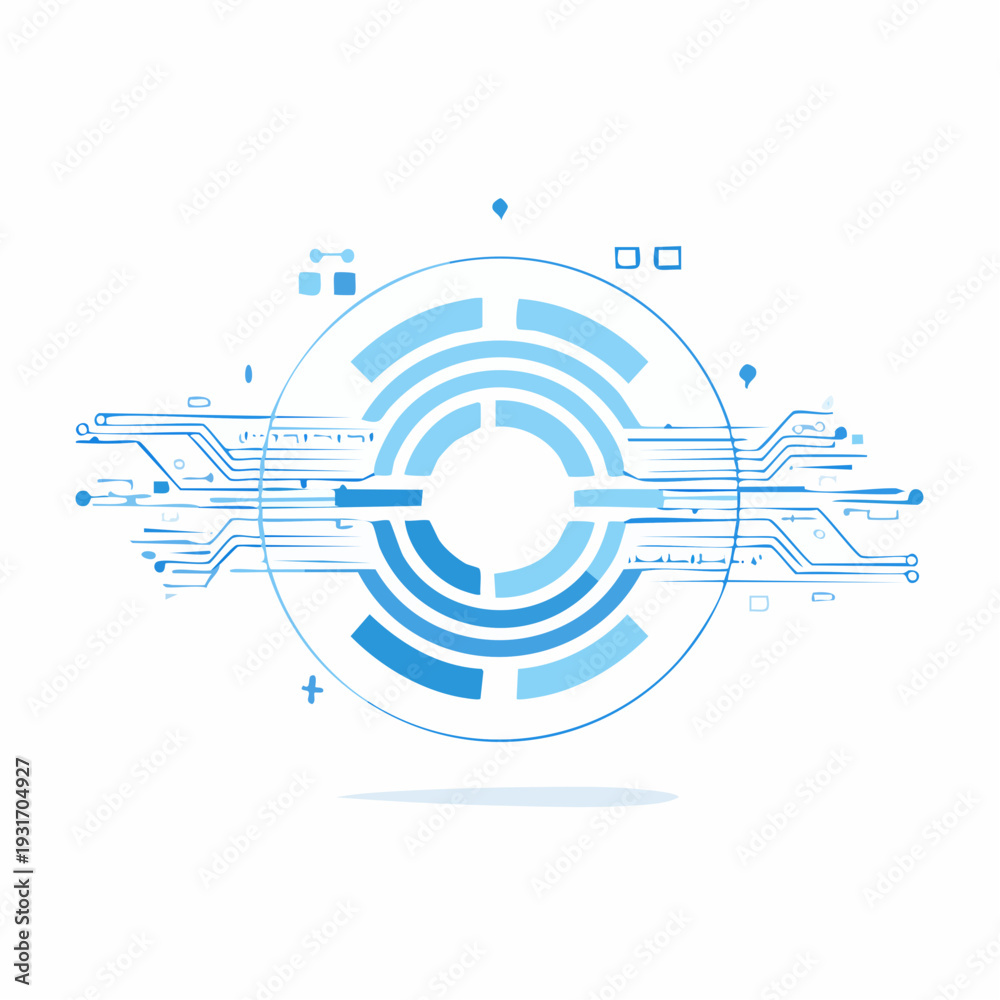 Obraz premium Futuristic digital interface with abstract circuit board patterns and data visualization elements