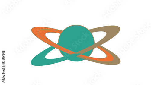 Abstract atom model with orbiting rings, science and technology concept