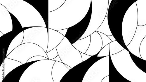 Abstract Black and White Geometric Pattern with Curved Lines and Circles
