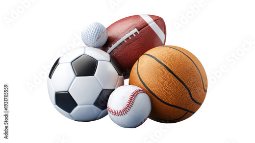 Stack of Various Sport Balls Isolated on White Background