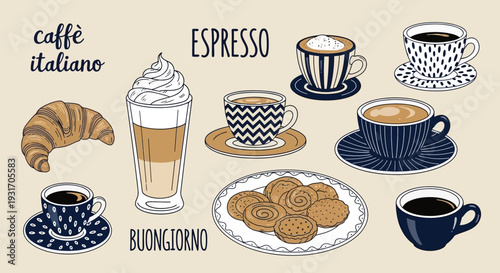 Italian coffee and pastry assortment cappuccino espresso and sweet treats