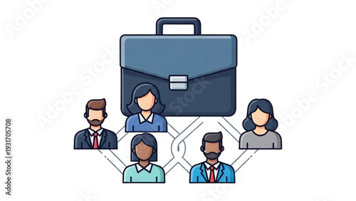 Professional Team Collaboration Around a Briefcase with Members Interconnected
