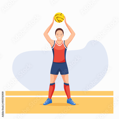 Energetic female volleyball player in sportswear, ready to serve or set the ball, an illustrative depiction of sports action