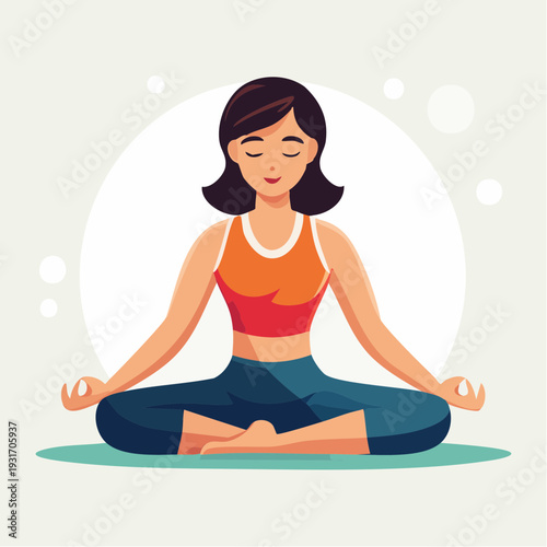 Woman meditating in lotus pose with closed eyes and hands in mudra