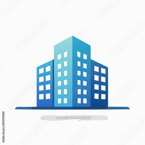 Abstract Blue Modern City Buildings Icon with Gradient Tones Representing Urban Architecture and Real Estate Development