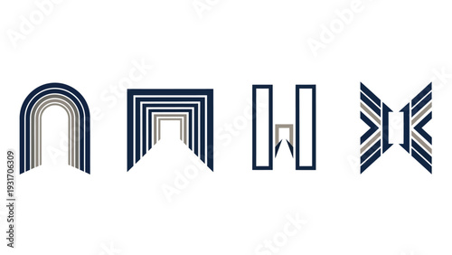 Abstract Geometric Shapes: Arches, Tunnels, H, and Butterfly Logos