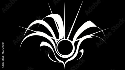 Abstract White Swirls and Circle on Black Background