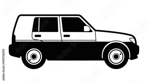 Black and White SUV Car Outline Vector Illustration