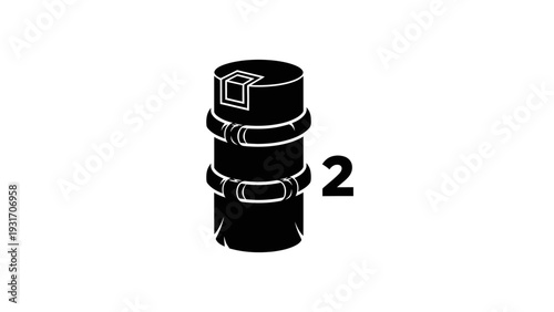 Black cylindrical container with two white rings and the number 2