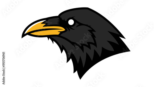 Black Crow Head Silhouette Logo, Fierce Bird of Prey Emblem