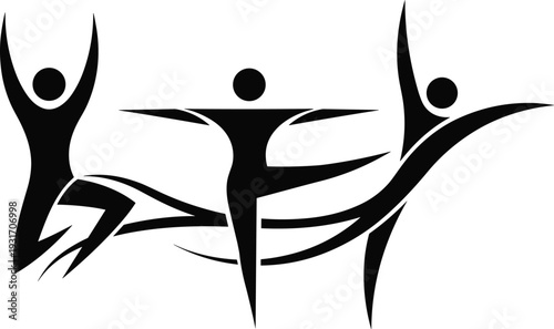 Dance silhouettes collection, abstract human figures motion vector illustration, performance movement artwork design graphic - flat vector illustration