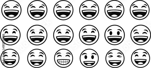 Smiley face icons collection, happy laughing emoji vector illustration, expressive emotion artwork design graphic - flat vector illustration