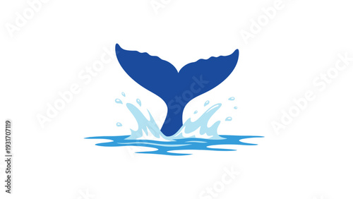 Blue whale tail splashing into ocean water, diving deep, marine life, underwater adventure