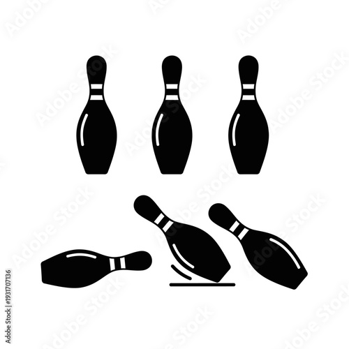 Bowling Pins Falling Down Strike Silhouette Icon