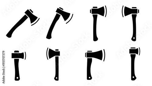 Collection of Axe Icons - Black Silhouettes on White Background