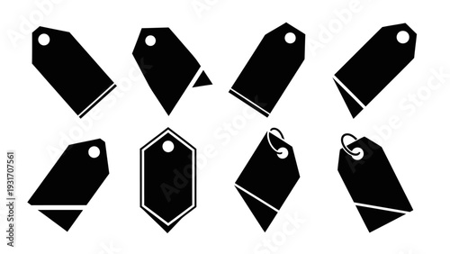 Collection of Black Price Tags and Labels Icons, Isolated on White Background