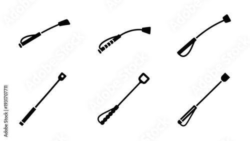 Collection of Equestrian Whips and Crops Icons, Black and White