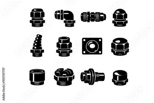 Gland electrical sealing vector icon solid fitting industrial cable filled entry icons