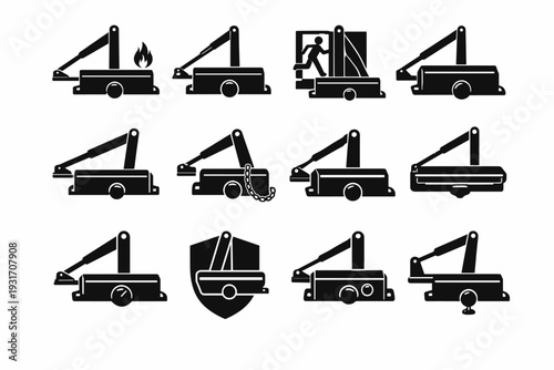 Closer control vector icon protection shape mechanism simple dependable generation safety door