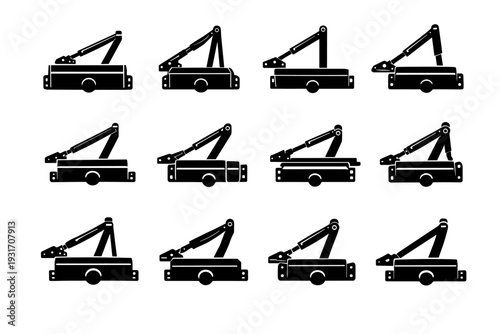 Filled steel silhouette form solid vector arm simple door closer generation icon