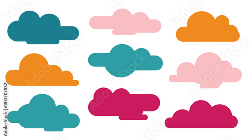 Colorful Abstract Clouds Collection, Cute Cartoon Weather Elements, Vector Illustrations