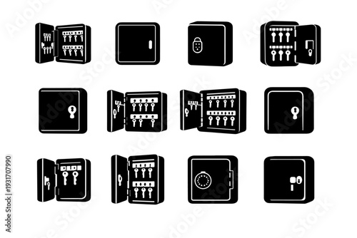 Simple vector silhouette hooks icon key box image wall office solid organizer