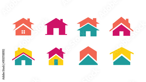Colorful House Icons Set, Real Estate Symbols, Home Logo Collection