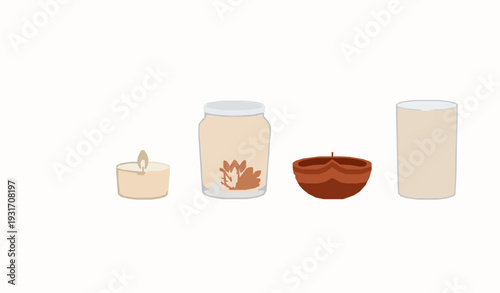 Candle Light Ritual Collection Flat Vector Illustration Isolated on White