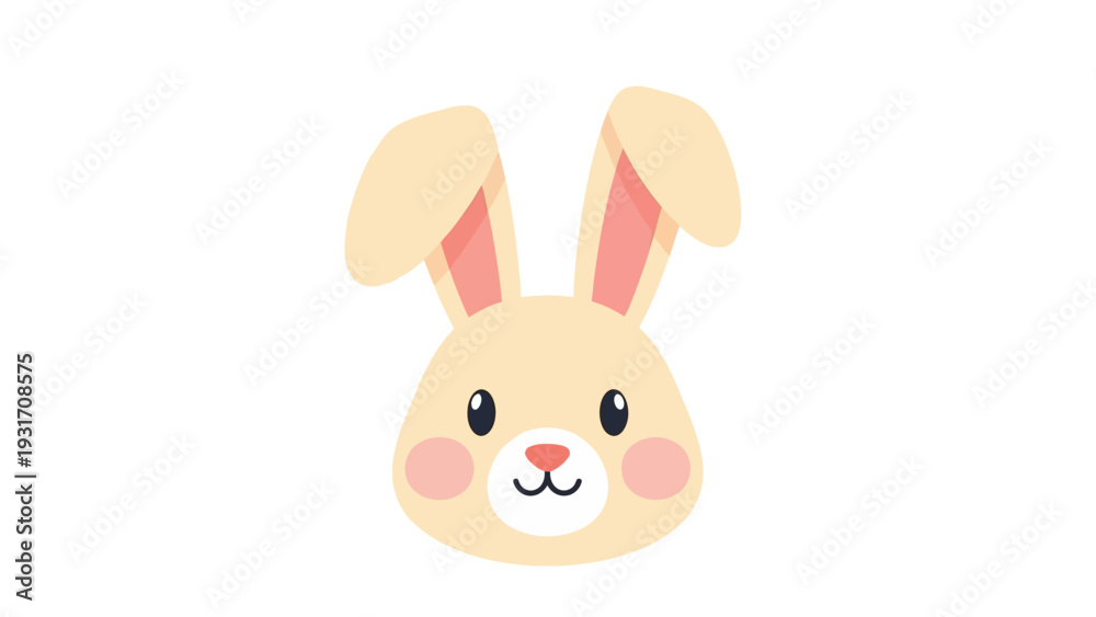 Obraz premium Cute Cartoon Bunny Face with Pink Cheeks and Big Ears, Adorable Easter Rabbit Icon