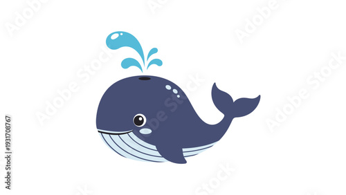 Cute cartoon whale spraying water, isolated on white background, vector illustration