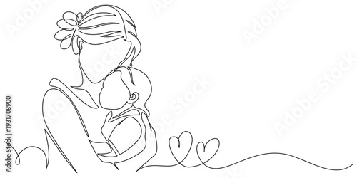 Mother and baby line art vector illustration, mothers day celebration illustration