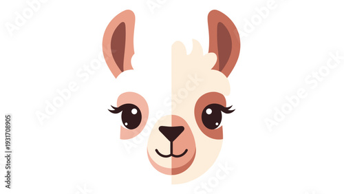 Cute Llama Face Portrait, Adorable Alpaca Cartoon Character, Kawaii Animal Illustration