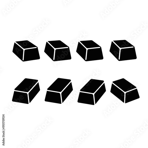 Eight Gold Bars Stacked, Shiny Precious Metal Ingots