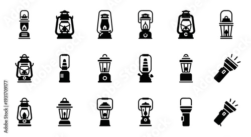 Collection of Various Lantern and Light Icons Displayed in Grid Format
