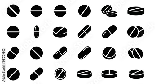 Assorted Medication Pills and Capsules on White Background