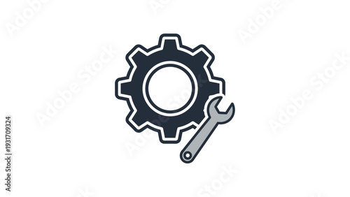Gear and Wrench Icon: Industrial Mechanic Tool for Repair and Maintenance