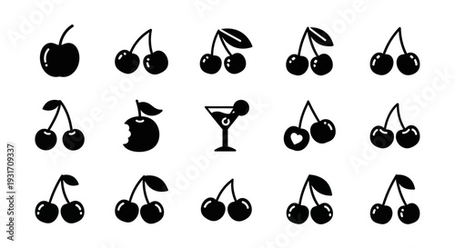 Collection of various fruit and cocktail icons displayed in a grid pattern on a clean background