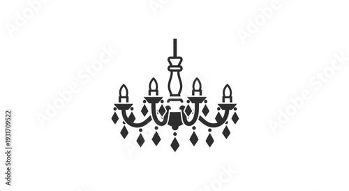 Elegant black chandelier with ornate details and hanging crystals.