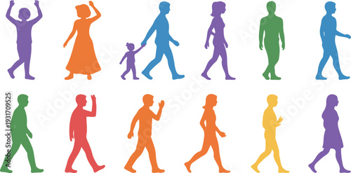 Diverse community silhouettes standing together symbolizing unity, inclusion and equality modern flat vector design