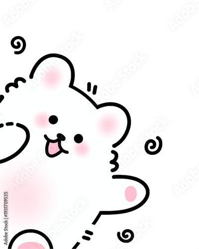 a friendly cartoon puppy dog waving and saying hello to you, cartoon drawing of a puppy with blush