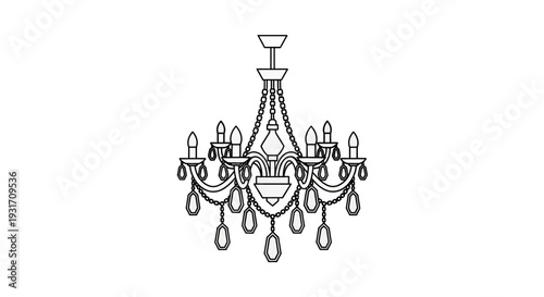 Elegant black and white chandelier illustration with crystal drops.
