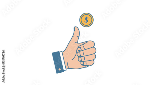 Hand Thumbs Up with Coin and Dollar Sign - Success, Finance, Approval