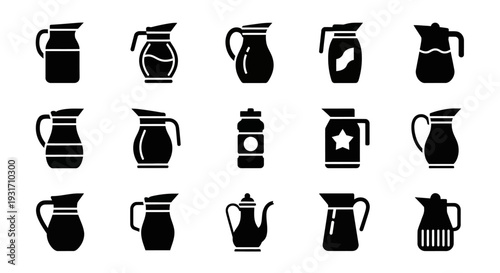 Collection of various coffee maker silhouettes displayed against a clean white background from a straightforward viewpoint
